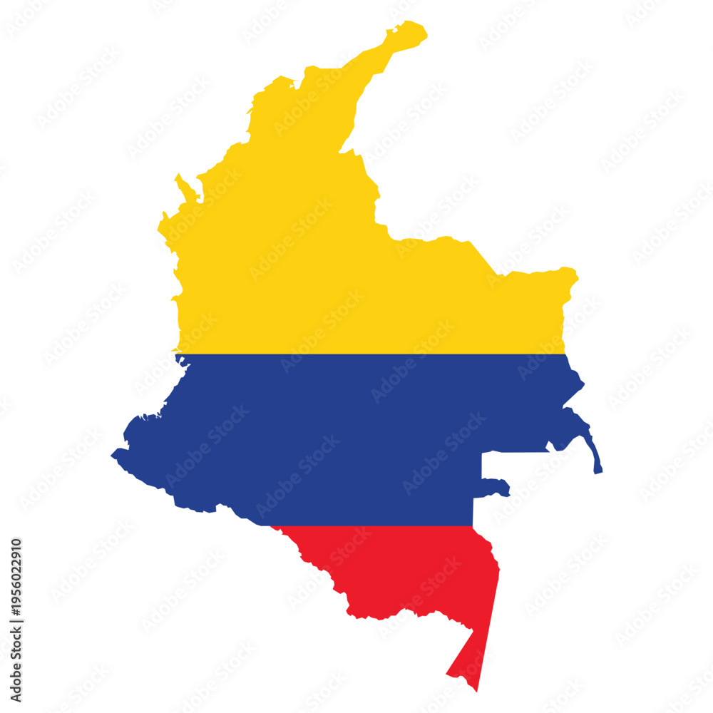 Obraz premium Map of Colombia in National Flag Colors Yellow Blue and Red