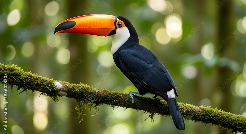 Obraz premium Toco Toucan with Large Orange Beak Perched in Amazon Rainforest
