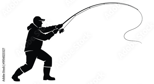 Silhouette of a fisherman casting a fishing rod