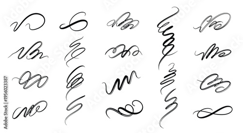 Set of hand drawn calligraphic flourishes and decorative swirls