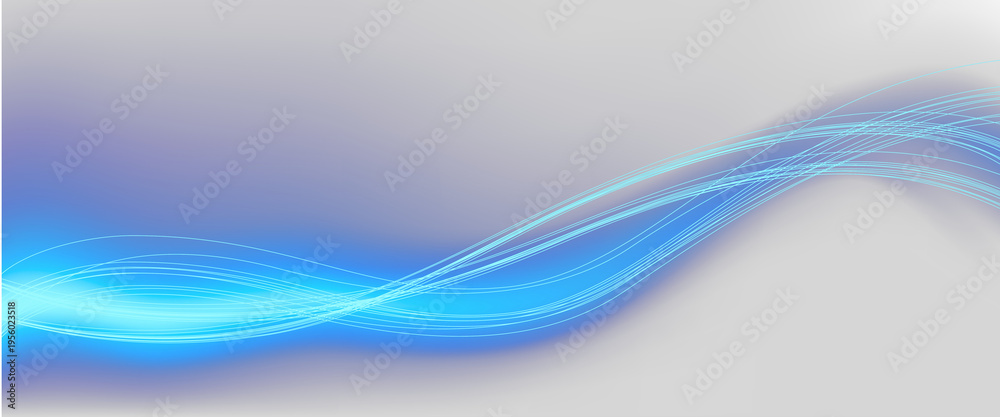 abstract blue cinematic energy light trails on transparent background, futuristic motion glow lines, neon blue trail