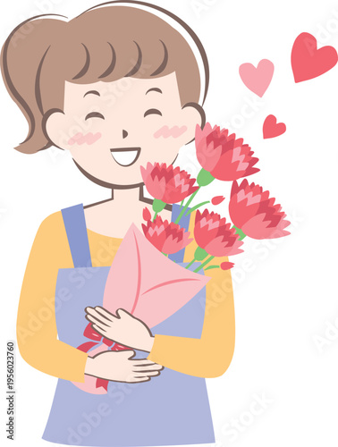 母の日にカーネーションをもらうお母さん