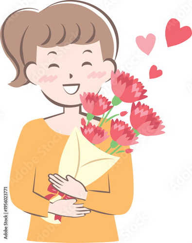 母の日にカーネーションをもらうお母さん