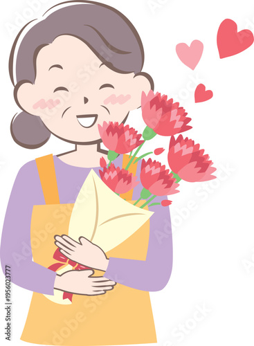 母の日にカーネーションをもらうお母さん