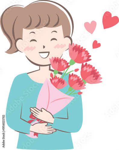 母の日にカーネーションをもらうお母さん