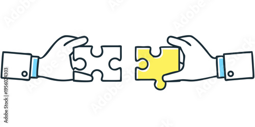 Two hands connecting puzzle pieces symbolizing collaboration and problem solving