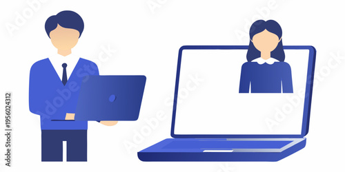 Man presenting to a woman on a laptop screen digital connection