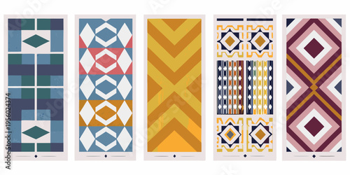 A collection of six vertically oriented patterned bookmark designs