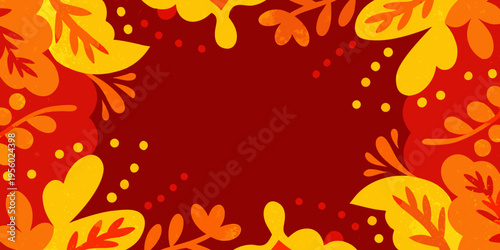 Abstract autumnal floral frame with vibrant orange and red tones