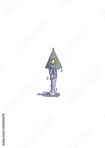 Unhealthy tired woman illustration with rain concept low condition fatigue