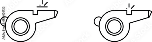 Whistle icon set in outline style, referee or coach signal symbol, simple line illustration for sports, alert and communication design