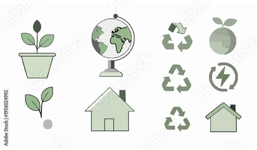 Minimal Green Expo Environmental Icons Eco Friendly Vector Set