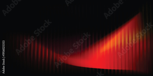 Red and orange glowing gradient light wave on dark vertical stripes, dramatic abstract neon background banner wallpaper