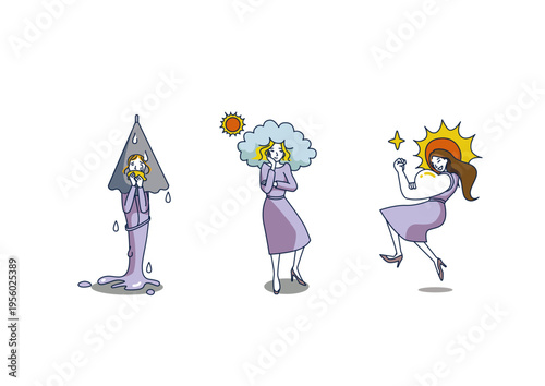 Woman condition comparison illustration set low medium high health concept