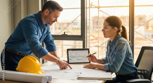 Architects reviewing building project plans