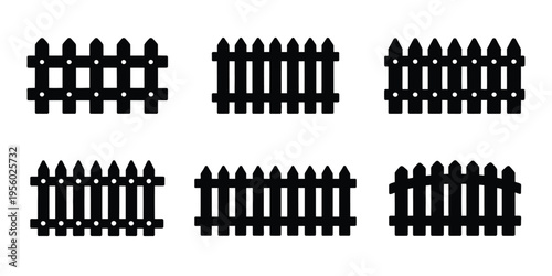 Fence icons garden barrier outline style vector illustration isolated