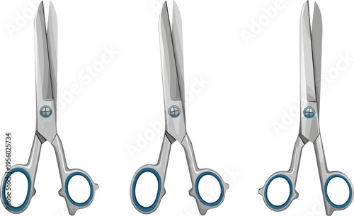 Hairdressing scissors set with different positions professional barber tools vector illustration salon equipment collection isolated design