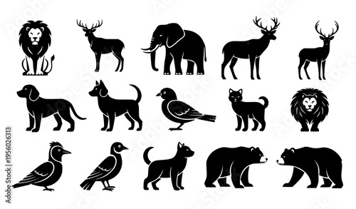Black and White Animal Silhouettes Vector Set Minimal Wildlife Collection