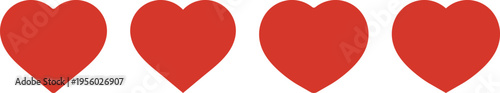 赤いハートアイコンセット　ベクター　　A set of simple red heart icons.
