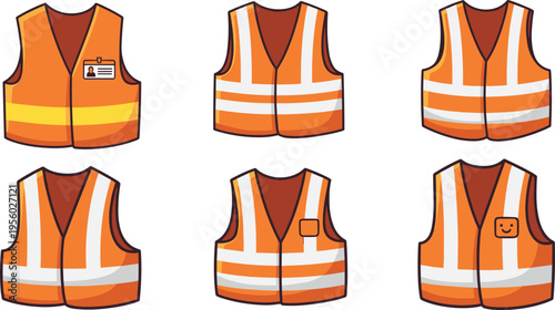 Reflective safety vest collection with different styles high visibility workwear vector illustration construction protective clothing set design