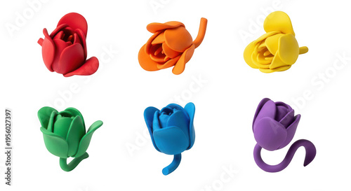 colorful clay flower buds arranged on a white background vibrant art for decoration and design projects