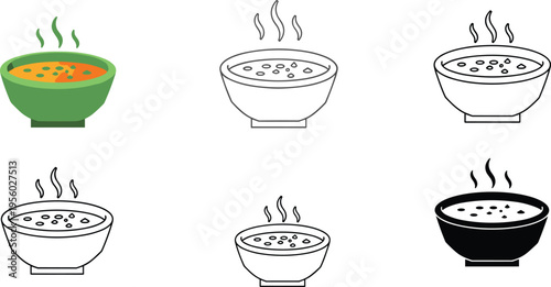 Hot soup bowl icons set with steam minimal vector illustration food symbols collection for restaurant menu and UI design