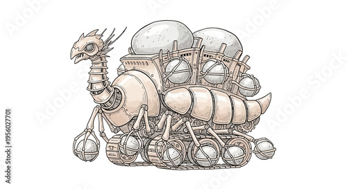Steampunk dragon robot machine creature.