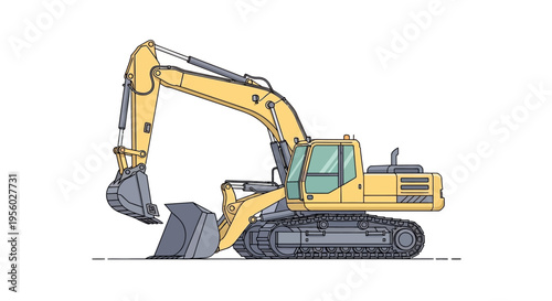 Yellow excavator digging machine heavy equipment.