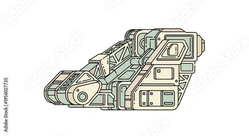 Detailed spaceship model with panels.