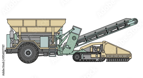 Large green mining truck and loader.