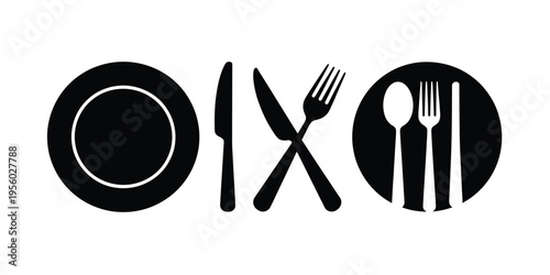 Cutlery icons fork knife spoon plate restaurant menu symbol vector
