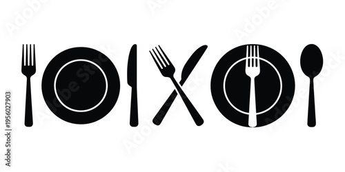 Cutlery icons restaurant menu symbol fork knife spoon plate simple vector