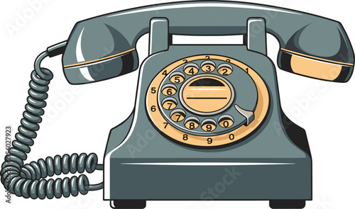 Vintage rotary telephone detailed vector illustration classic communication device retro desk phone design isolated on white background