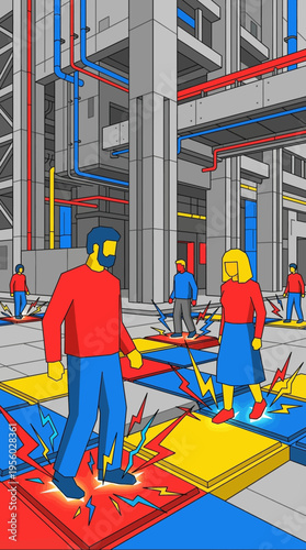 Kinetic energy harvesting floor concept with people walking and generating electricity