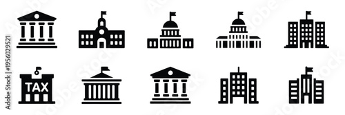Government building icons public offices parliament courthouse city hall vector