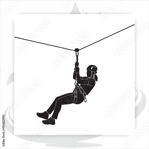 Silhouette Rock Climber Hanging on Rope Corner – Extreme Sport Climbing Vector Illustration,