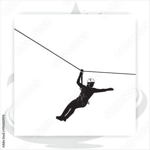 Silhouette Rock Climber Hanging on Rope Corner – Extreme Sport Climbing Vector Illustration,