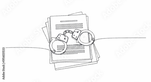 Vector illustration of handcuffs on legal documents