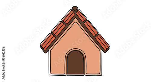 A simple cartoon illustration of a dog house with a peaked roof.