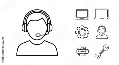Customer support service representative with headset.