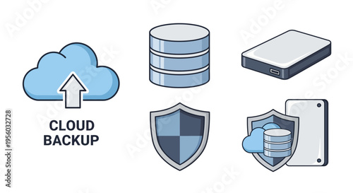 Cloud Backup Data Storage Security Icons.