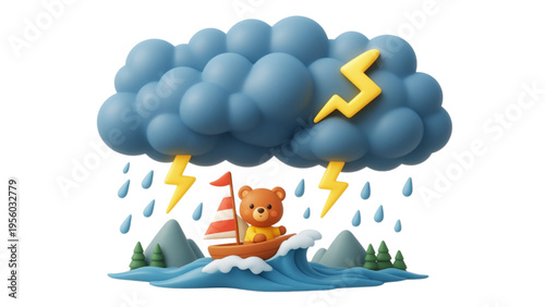 A cute cartoon vector illustration of a funny kitten with a balloon, a mouse, and the moon featuring a baby kitty character design perfect for a birthday card