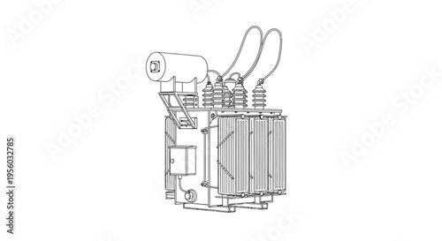 Detailed Technical Drawing of Electrical Transformer.