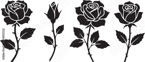 Black Rose Silhouettes Floral Design Vector Illustration