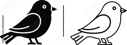 Black and white birds facing right side by side Vector