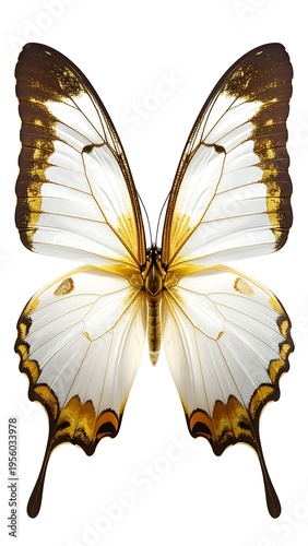 Stunning close-up of a butterfly with white and golden-brown wings