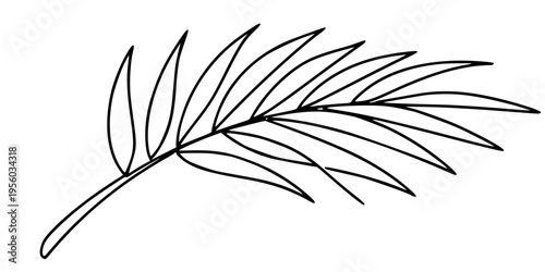 Palm Leaf Line Art, Minimalist continuous-line drawing of a palm leaf with elongated pointed fronds
