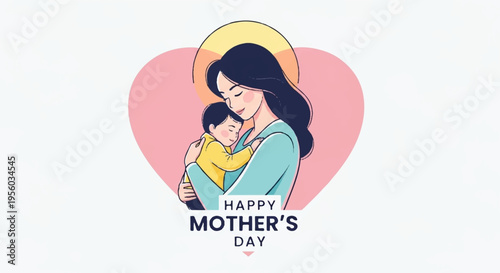 Mother's Day illustration of woman holding baby vector