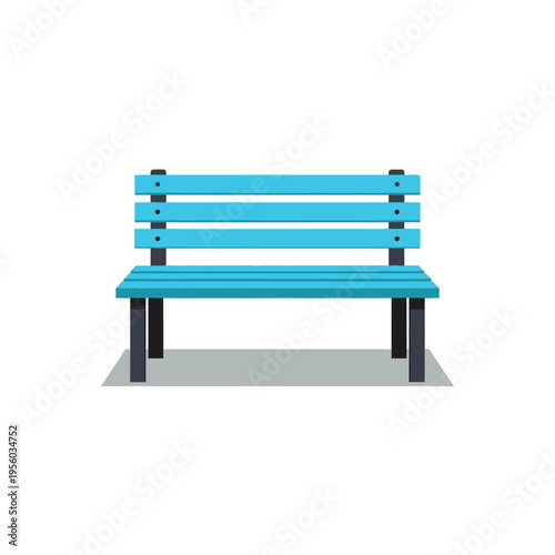 A bright blue park bench is shown against a white background.