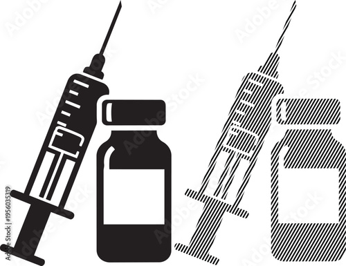 Medical syringes and vials illustration for injection or medication purposes